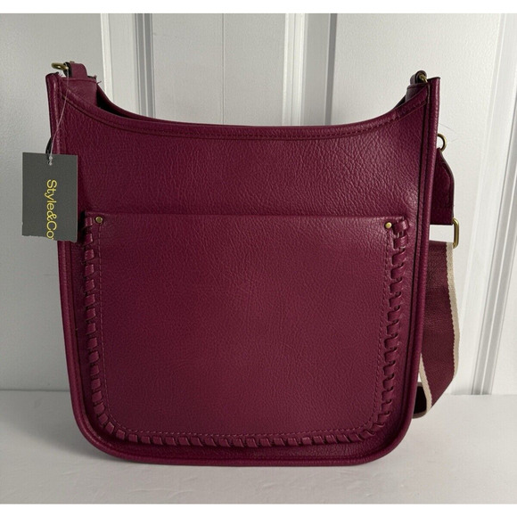 Style & Co Whipstitch soft faux-leather medium Crossbody Purse Twinberry Pink - Picture 8 of 10